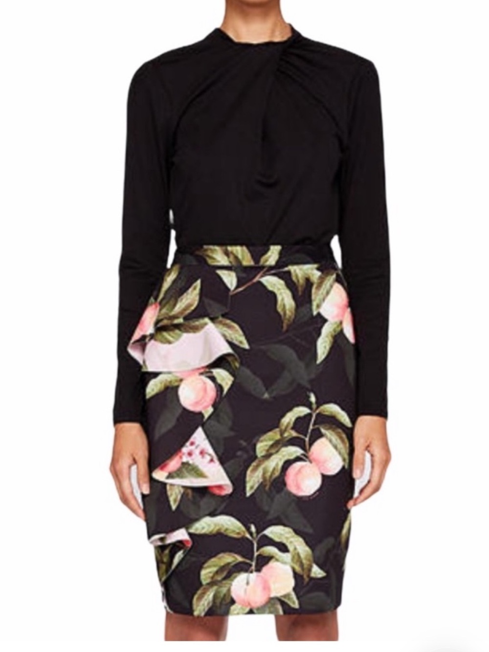 Ted Baker Blayyke Peaches Ruffle Pencil Skirt size 8